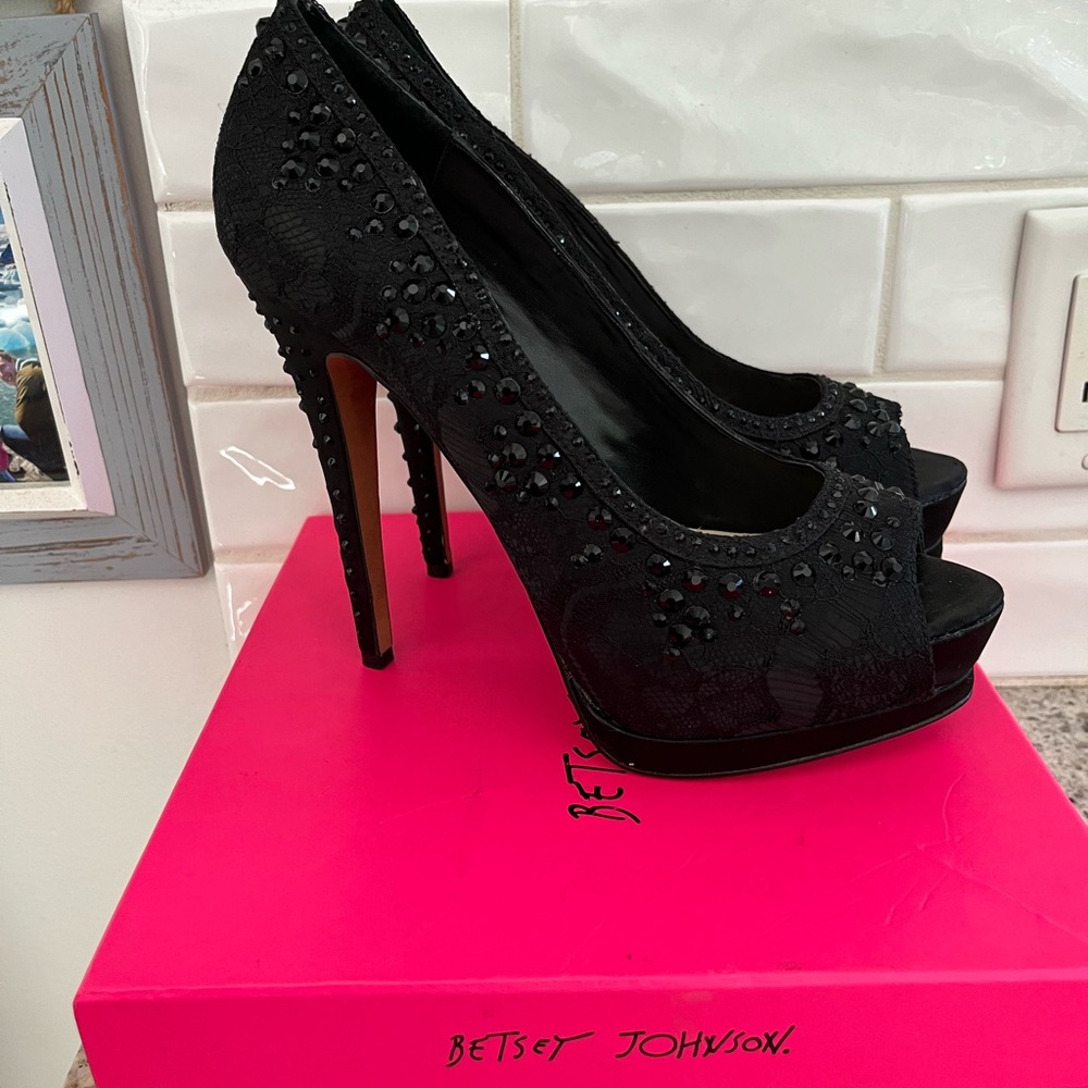 Betsey Johnson Black Embellished Heels
